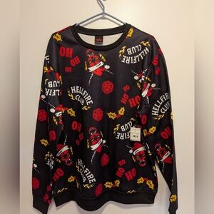 Hellfire Club Graphic Crewneck Sweater - Black with Red and Yellow Accents